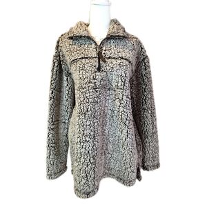 Women's Gray And Brown Sherpa Pullover